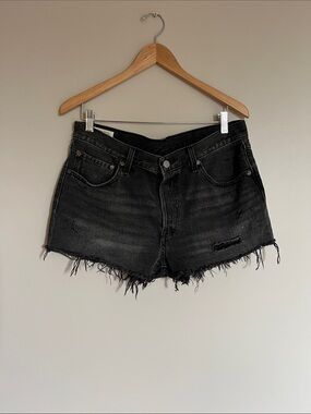Aritzia Black Frayed Hem Denim Shorts